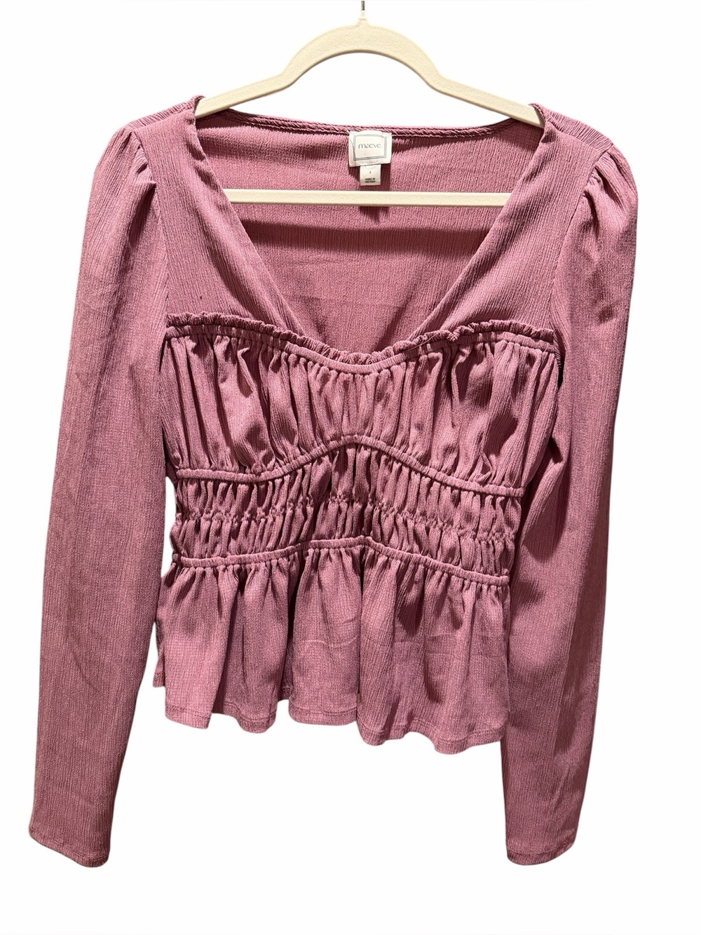 Anthropologie Maeve Mauve Peplum Smocked Top